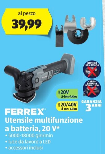 Ferrex Utensile multifunzione a batteria, 20 V