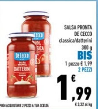 Conad Salsa Pronta De Cecco classica / datterini 300 g offerta