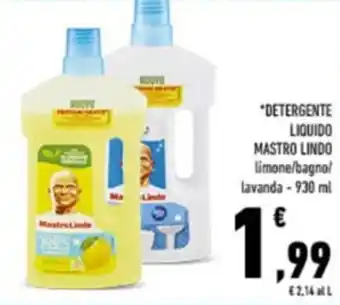 Conad Mastro Lindo Detergente Liquido limone/bagno/lavanda 930 ml offerta