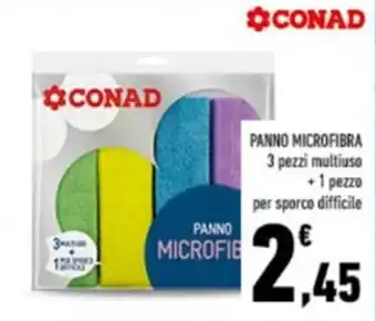 Conad Panno Microfibra 3 pezzi multiuso + 1 pezzo per sporco difficile offerta