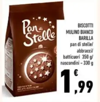 Conad Barilla Biscotti Mulino Bianco pan di stelle/abbracci/batticuori 350 g/nascondini 330 g offerta