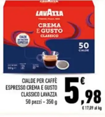 Conad Lavazza Cialde Per Caffè Espresso Crema e Gusto Classico 50 pezzi 350 g offerta