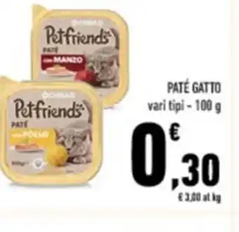 Conad Gatto Patè vari tipi 100 g offerta