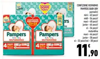 Conad Pampers Baby Dry Confezione Risparmio pannolini xl 32 pezzi/xxl 30 pezzi offerta