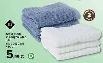 Carrefour Tex Set 3 ospiti in spugna Eden mis 30x50 cm 430 gr offerta