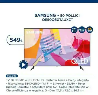 Esselunga Samsung Q60T QE50Q60TAUXXH TV 127 Cm (50") 4K Ultra HD Smart TV Nero offerta