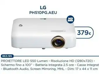 Esselunga LG PH510PG Videoproiettore Proiettore Desktop 550 ANSI Lumen DLP 720p (1280x720) Bianco offerta