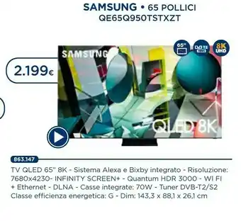 Esselunga Samsung QE65Q950TST 165,1 Cm (65") 8K Ultra HD Smart TV Wi-Fi Nero offerta