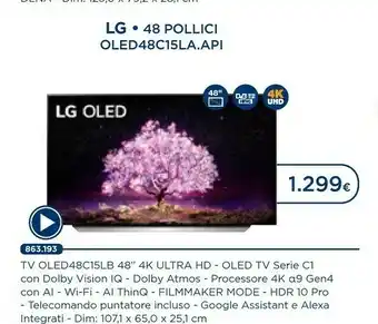 Esselunga LG OLED48C15LA 121,9 Cm (48") 4K Ultra HD Smart TV Wi-Fi Bianco offerta