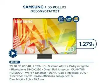 Esselunga Samsung QE65Q95TATXZG TV 165,1 Cm (65") 4K Ultra HD Smart TV Wi-Fi Nero offerta