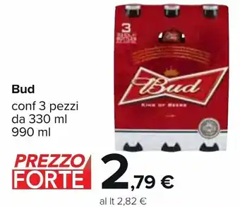 Carrefour Bud conf 3 pezzi da 330 ml 990 ml offerta