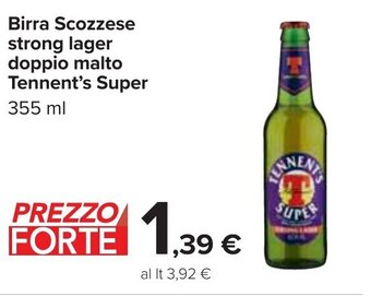 Carrefour Tennent's Super Birra Scozzese strong lager doppio malto 355 ml offerta