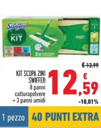 Conad Swiffer Kit Scopa 2in1 8 panni catturapolvere + 3 panni umidi offerta
