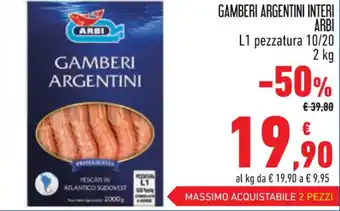 Conad Arbi Gamberi Argentini Interi L1 pezzatura 10/20 2 kg offerta