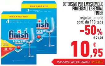Conad Finish Detersivo per Lavastoviglie Powerball Essential regular, limone conf. da 110 tabs offerta