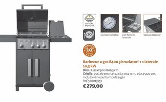 Barbecue a gas b400 3 bruciatori +1 laterale 10,5 kw