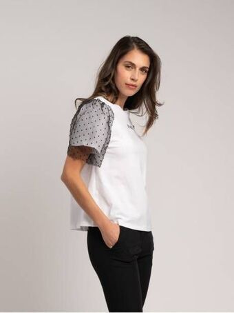 Invidia T-shirt donna in cotone con maniche a sbuffo in tulle offerta