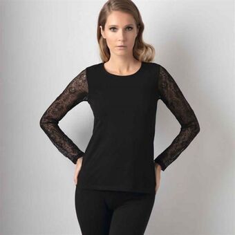 Maglia girocollo manica lunga cotonella con pizzo