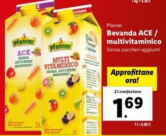 Lidl Pfanner Bevanda ACE/multivitaminico senza zuccheri aggiunti 2 l confezione offerta