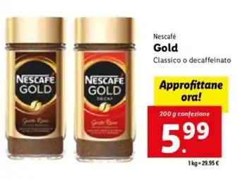 Lidl Nescafé Gold Classico o decaffeinato 200 g confezione offerta