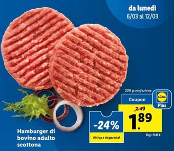 Lidl Hamburger di bovino adulto scottona offerta