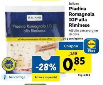 Lidl Italiamo Piadina Romagnola IGP alla Riminese all'olio extravergine di oliva 360 g confezione offerta