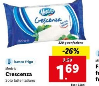 Lidl Merivio Crescenza Solo Latte Italiano 320 g confezione offerta