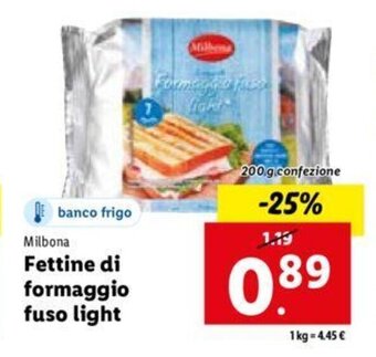 Lidl Milbona Fettine di Formaggio Fuso Light 200 g confezione offerta