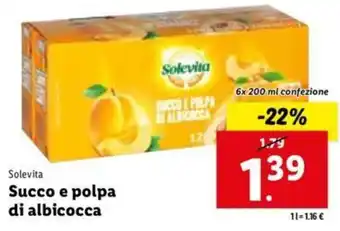 Lidl Solevita Succo e Polpa di Albicocca 6 x 200 ml confezione offerta