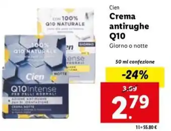 Lidl Cien Crema Antirughe Q10 Giorno o Notte 50 ml confezione offerta