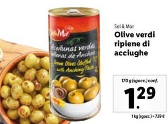 Lidl Sol & Mar Olive Verdi Ripiene di Acciughe 170 g (sgocc.) conf. offerta