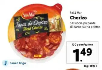 Lidl Sol & Mar Chorizo Salsiccia Piccante di Carne Suina A Fette 100 g confezione offerta