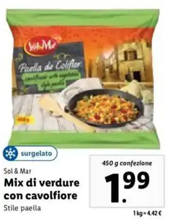 Lidl Sol & Mar Mix di Verdure Con Cavolfiore Stile Paella 450 g confezione offerta