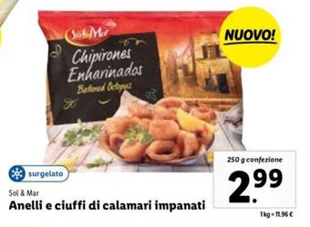 Lidl Sol & Mar Anelli e Ciuffi di Calamari Impanati 250 g confezione offerta