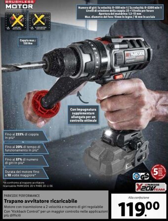 Lidl Parkside Performance Trapano Avvitatore Ricaricabile offerta