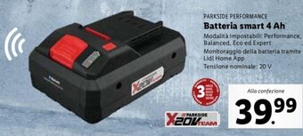 Lidl Parkside Performance Batteria Smart 4 Ah offerta