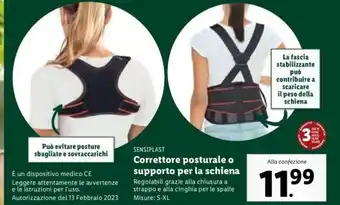Lidl Sensiplast Correttore Posturale o Supporto Per La Schiena S-XL offerta