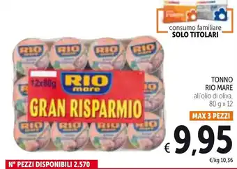 Spazio Conad Rio Mare tonno all 'olio di oliva 80g x 12 offerta