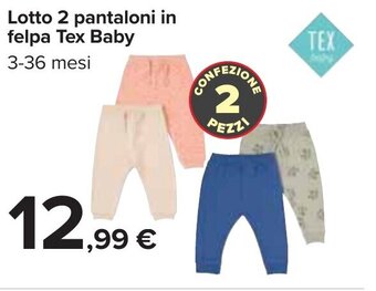 Carrefour Tex Baby Lotto 2 pantaloni in felpa 3-36 mesi offerta