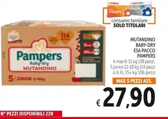 Spazio Conad Pampers mutandino Baby-Dry Esa Pacco 5 Junior 12-18 kg 114 pezzi offerta