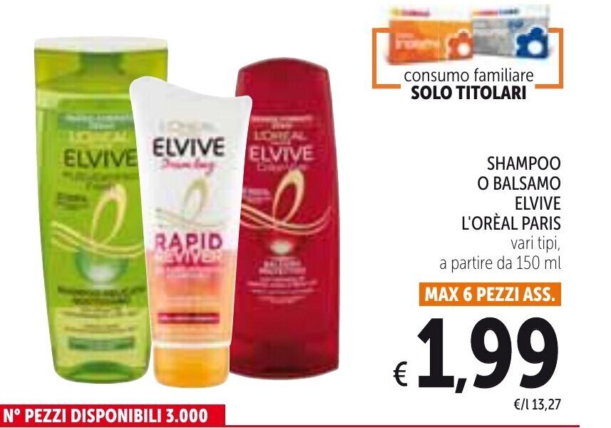 L'Orèal Paris Elvive Shampoo o Balsamo Vari Tipi A Partire da 150 ml