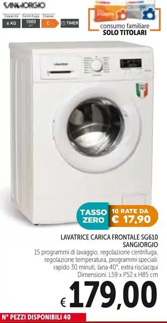 Sangiorgio Lavatrice Carica Frontale SG610 L59 x P52 x H85 cm
