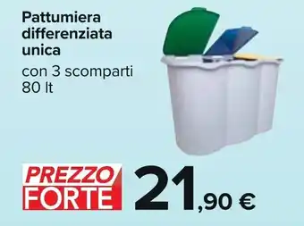 Carrefour Pattumiera differenziata unica con 3 scomparti 80 lt offerta