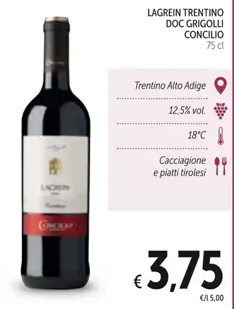 Spazio Conad Grigolli Concilio Lagrein Trentino DOC 75 cl offerta