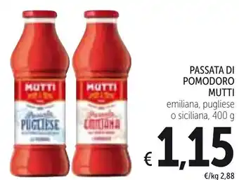Spazio Conad Mutti Passata di Pomodoro Emiliana, Pugliese o Siciliana 400 g offerta
