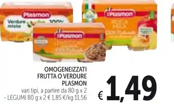 Spazio Conad Plasmon Omogeneizzati Frutta o Verdure Vari Tipi A Partire da 80 g x 2 offerta
