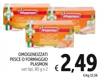 Spazio Conad Plasmon Omogeneizzati Pesce o Formaggio Vari Tipi 80 g x 2 offerta