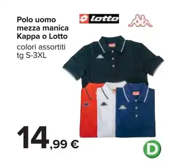 Carrefour Kappa o Lotto Polo uomo mezza manica colori assortiti tg S-3XL offerta