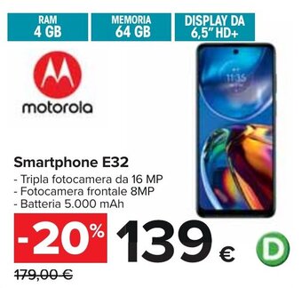 Carrefour Motorola Smartphone E32 offerta