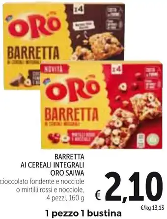 Spazio Conad Oro Saiwa Barretta Ai Cereali Integrali, Cioccolato Fondente E Nocciola o Mirtilli Rossi E Nocciola, 4 pezzi 160 g offerta